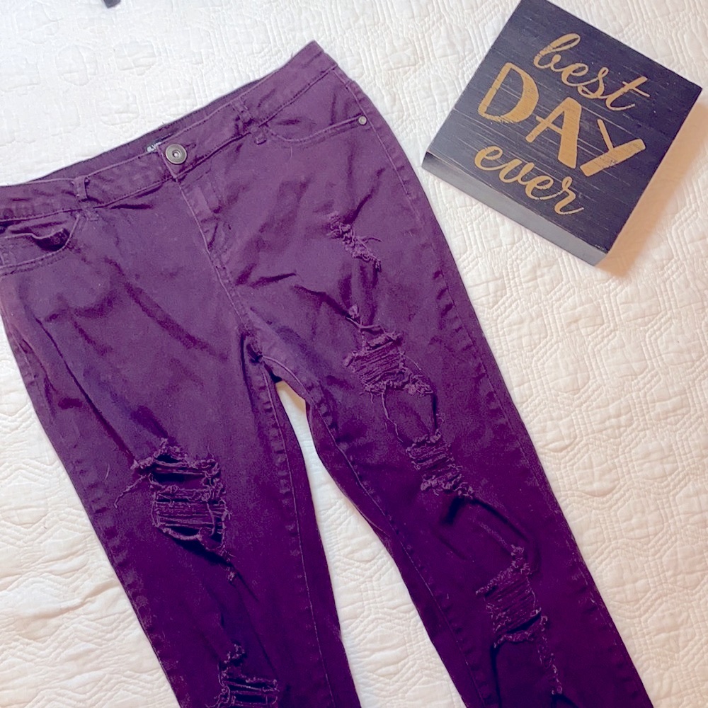 Silver Crush | Straight Fit Distressed Jean Like Pants | Juniors Size 11/12
